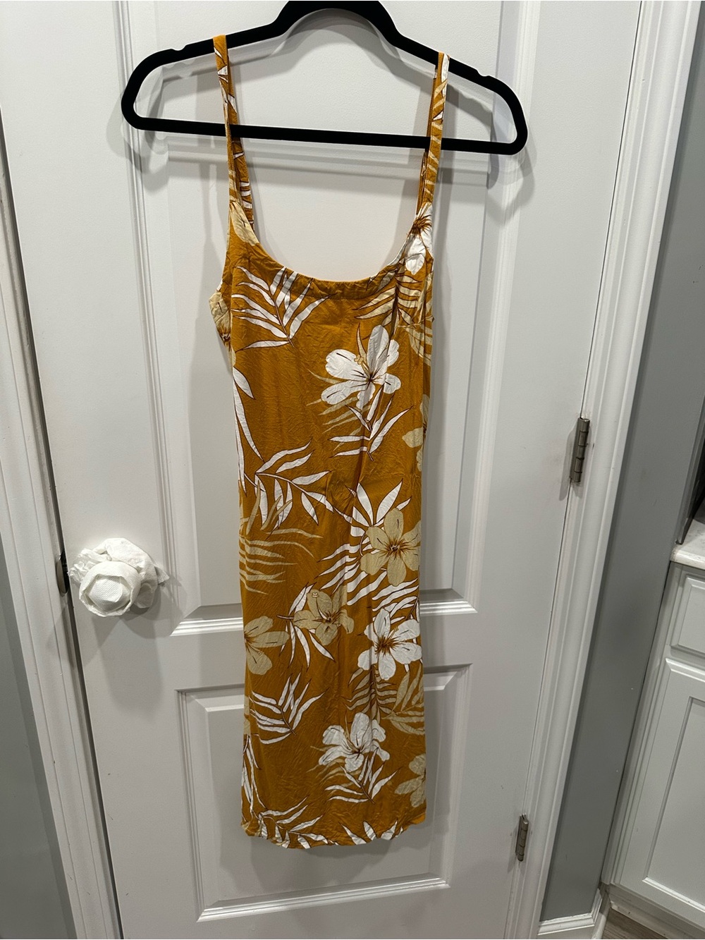 Tiki Palm Sleeveless Mustard Floral Midi Slip Dress Vacation Summer